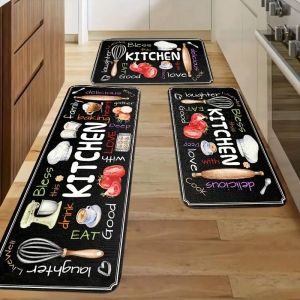 VIKAMA 2/3-piece Kitchen Appliance Floor Mat Anti-Slip Soft and Comfortable Dining Room Entrance Carpet Mat Home Decoration
