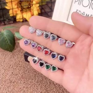 Huitan Pink Crystal CZ Heart Stud Earrings for Women Romantic Ear Accessories Love Earrings Dainty Birthday Gift Fashion Jewelry