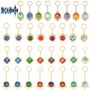 Game Genshin Impact Vision Keychain Luminous 7 Element Eye of God Pendant Keyrings For Men Women Bag Car Key Chain Accessories