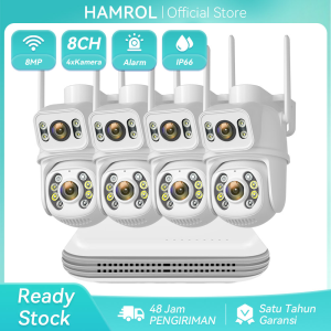 Hamrol Sistem Keamanan CCTV Indoor/Outdoor 8MP PTZ 4 Kamera IP66 dengan NVR Nirkabel