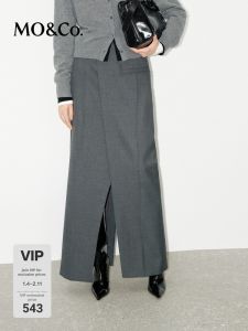 MO&Co. | Wool Blend Structured Split Skirt H-Line High Waist