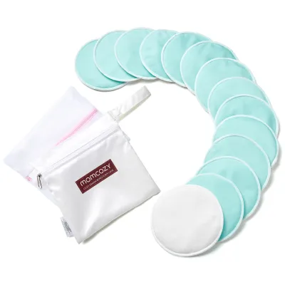 Momcozy Reusable Nursing Pads Innovative Use of One Way Moisture-Wicking Fabric & 4/3 - Layer Washable Breast Pads Super Absorbent and Large Capacity 6 Pack /14 Pack+ Wet and Dry Separation Bag + Wash Bag