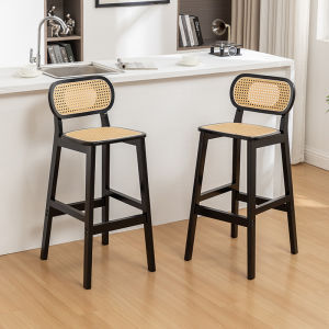 Rattan Woven Modern Minimalist High Table Chair Nordic Style Solid Wood Bar Stool Island Counter Stools Simple Home Furniture