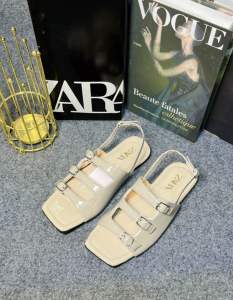 Sandal Selop Zara Bentuk Kotak Garis 3 Glossy Sandal Wanita Kekinian Kode SM23