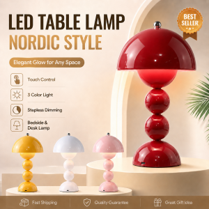 LED Table Lamp Nordic Style Touch Control 3 Color Stepless Dimming Bedside Desk Lamp
