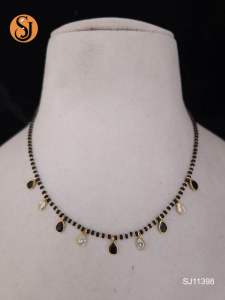 Sg readystock Black beaded necklace with teardrop-shaped pendants and clear stones. Indian minimalist jewellery