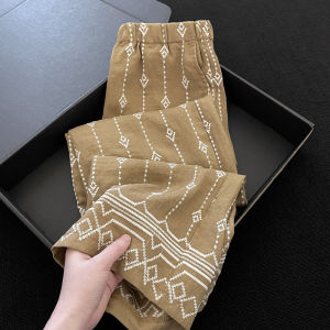PAIBOLI | French Vintage Khaki Embroidered High Waist Casual Pants Summer New Korean Style Holiday Feel Drape Wide Leg Pants