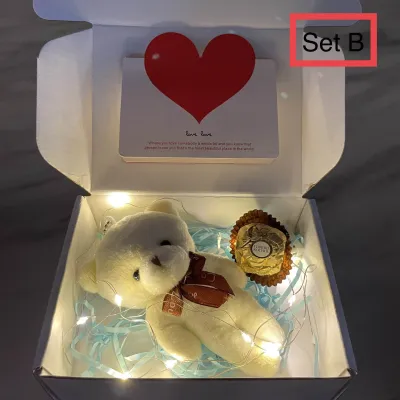 Surprise Gift Box Birthday Fairy Light Chocolate Bear Mini Baby’s Breath Bouquet Love Graduation Friends Valentines Day Fathers Day Teacher’s Day Thanks Kotak Hadiah Kejutan Hari Jadi dengan Coklat Lampu LED Beruang Sejambak Mini Baby’s Breath