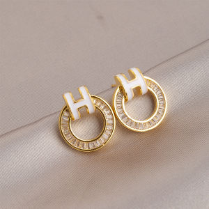Fashionable Letter Micro-Set Zircon round Ring Earrings Womens Summer 2025 New Lightweight Luxury Small Audience Ear Studs