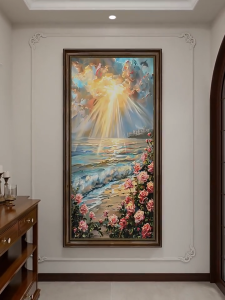 Entryway decorative painting  American-style wall art directly facing the door  European-style hallway vintage oil painting  French-style living room mural