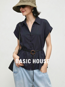 Basic House | 100% Tencel Casual Fashion Belted Shirt Autumn Short Sleeve