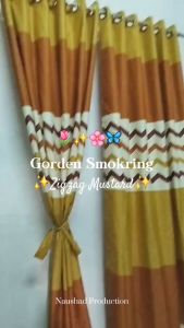 Tirai Gorden Smokring 12 Ring 6 Gelombang Motif Zigzag Mustard Free Tali Pinggir