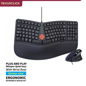 NexusClick Ergonomic Split Keyboard and Mouse SetWired Plug and PlayQuiet KeysLeather Wrist RestAdjustable DPI for PC Office