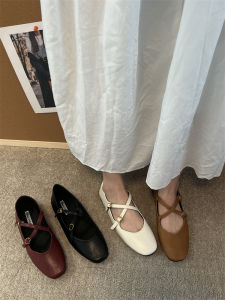Retro Flat Bottom Mary Jane Bean Shoes Womens Shoes Soft Bottom Commuter Single Shoes Spring Autumn Black Korean Style Fashionable Slip-On Flats