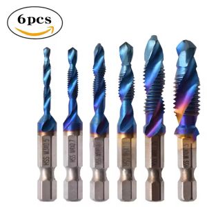 ZUOMU | 6Pcs Tap Drill Bit Set Hex Shank Titanium Plated HSS Screw Thread Bit Screw Machine Compound Tap M3 M4 M5 M6 M8 M10 Hand Tools