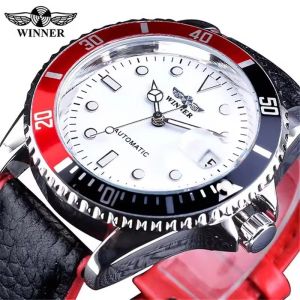 WINNER 002 Fashion Mens Mechanical Watch Luxury Style Calendar Night Light Business Black White Classic Mens Automatic Watch
