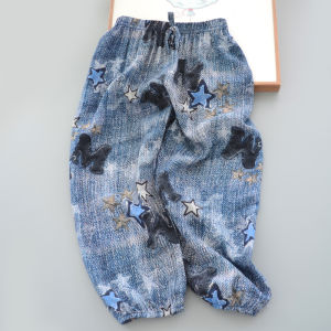 Childrens Artificial Cotton Mosquito-Resistant Lantern Pants Summer Air Conditioning Thin Cartoon Design Boys Girls Home Clothes
