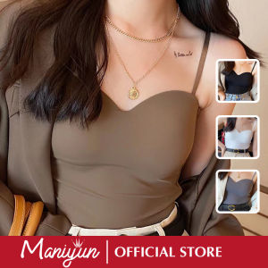 Maniyun ชุดสายเดี่ยว ผ้าไหมน้ำแข็งเซ็กซี่สำหรับผู้หญิง เสื้อนอกบราบู่นวม เสื้อกล้ามเสื้อกั๊กปรับได้