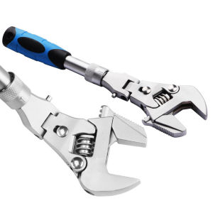 10 Inch Multi‑function Flexible Head Adjustable Wrench Telescopic Handle Ratchet Spanner 180° Swivel Head Large Opening 45mm 45# Steel Dual Mode Hand Tool for Pipe Nut Repair Work