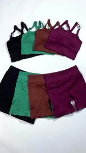 Ladies Quick-Dry Running Two-Piece Set Seamless Knitted Yoga Crop Top High-Waist Shorts Gym Fitness Sportswear for Exercise