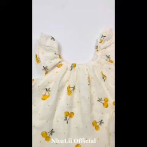 Đồ bộ bé gái NHULII Đồ bộ ngắn tay cherry vàng dễ thương vải xô muslin cho bé 8 đến 14 Kg 8 tháng đến 3 tuổi NI048
