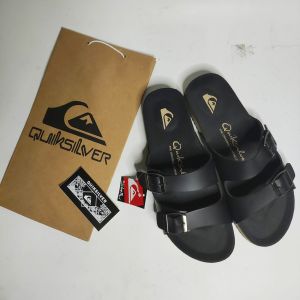 Sandal Tali Casual Wanita Sandal Strap Quiks1lver Hitam Jepit Tali 1 Tali 2 Anti Slip Harian Kulit Sintetis  Ootd Fashion Liburan  Birken