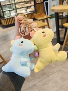 Cute Cartoon Dinosaur Plush Keychain Carabiner Soft Cuddly Toy Girl Style Vehicle Keychain Backpack Pendant Doll Chain Accessory