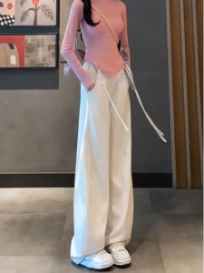 กางเกงขายาวทรงตรงลำลองสำหรับผู้หญิงไซส์ใหญ่ ฤดูใบไม้ร่วง 2025 กางเกงขายาวทรงหลวมสำหรับผู้หญิงแบบใหม่ สไตล์อเมริกัน กางเกงขายาวทรงกลมสำหรับผู้หญิง