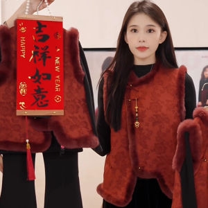 Red Thickened Cotton Vest Skirt for Mother And Daughter Chinese Style New Year Parent-Child Clothes Winter Greetings Outfit