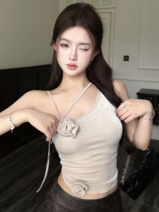 GUZILIAN | เสื้อกั๊กแขนกุดลายดอกไม้แบบไขว้สำหรับผู้หญิงในช่วงฤดูร้อนปี 2025 เสื้อคลุมกันหนาวแบบท่อตรงทรงเข้ารูปสไตล์เกาหลีสำหรับผู้หญิง