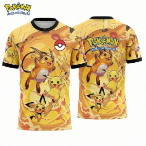 Bandai | Summer 2026 Pokemon "Thunder Evolutionary Chain" Blood Sports Themed 3D Printed Breathable T-shirt Adult Parent-child Top