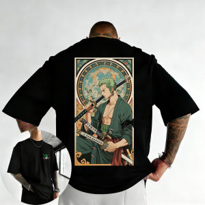 Bandai | One Piece Anime Roronoa Zoro Printed T-shirt 2026 Summer Mens and Womens Street Hip Hop Loose Casual Y2K Parent Child Top