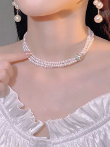 Elegant Multi-Layer Pearl Necklace for Women Fashionable Vintage Clavicle Chain Personality Neck Chain Korean Style True Gold Plating Long Lasting Color