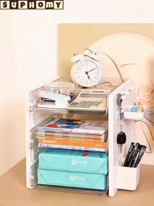 ลิ้นชักพลาสติก ตั้งโต๊ะ ชั้นวางเครื่องสำอาง เครื่องเขียน กล่องใส่เครื่องสำอาง กล่องเก็บของอเนกประสงค์ รุ่นตกไม่แตก วางสำหรับไฟล์ A4
