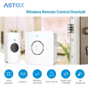 Astox Wireless Doorbell Home Outdoor Waterproof Alert Device 300M Remote 38 Ringstones 4-Level Volumes Smart Door Bell Set(3992)