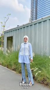PROMO TERMURAH Kemeja Aruni Blouse Salur Mix Brukat Premium / Atasan Kemeja Wanita Viral Kekinian Jumbo Best Seller