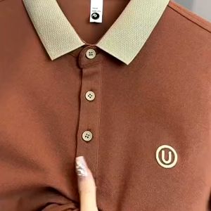 Becoolman - ผู้ชายคลาสสิกยืนคอเสื้อโปโล สไตล์การพักผ่อนทางธุรกิจ เย็บปักถักร้อยตัวอักษร U