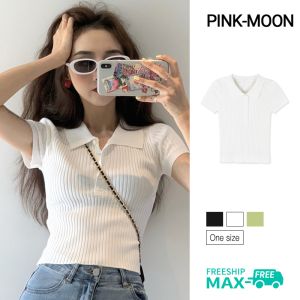 PM✿ Korean Fashion Elegant Polo Collar Croptop Short Sleeve Knit Top for Women