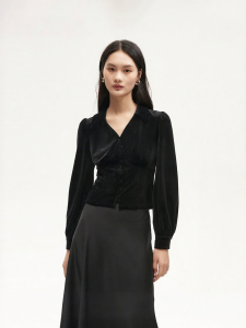 Vero Moda | Autumn New Velvet Turn-down Collar Puff Sleeve Slim Fit Womens Shirt