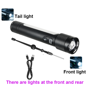 Xiviio New Aluminum Alloy Outdoor High Power LED Flashlight USB Rechargeable Telescopic Zoom Focus Long Range with Power Bank