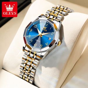 OLEVS Brand Original Watch for Women: Waterproof Multifunctional Luminous Calendar Stainless Steel Strap Pawnable Arabic Numerals Dial