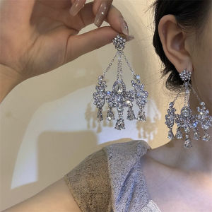 Luxurious Shiny Water Diamond Earrings New Korean Style Dinner Party Accessories No Piercing Required Tassel Design Wedding Dress Complement
