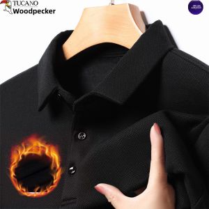 Thickened Fleece Long Sleeve Polo Shirt Stand Collar Casual Fashionable Autumn Winter Middle-aged Mens T-shirt Business Casual