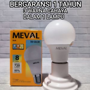 MEVAL LAMPU LED BULB TRI-COLOR 8W 8 WATT TRICOLOUR SNI GARANSI 1 TAHUN