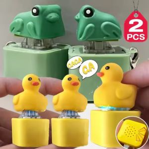 2Pcs Press Button Sound Duck Frog Keychain Funny Animal Keyring with Quack Croak Noise Interactive Fidget Toy Gift for All