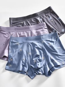 Brothers Comfortable Breathable Antibacterial Silk Boxer Shorts Mens mid Waist Flat Angle Underwear Youth Summer Home Clothes