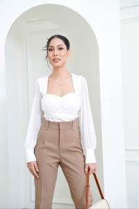 (S-2XL)กางเกง 8 ส่วนตะขอหน้า ทรงกระบอกเล็ก Marine Pants