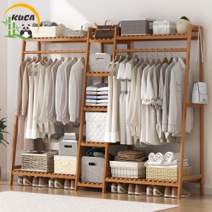 KUCA Tủ Treo Quần Áo Gỗ Tre Có Ngăn Chứa Đồ Tiện Lợi Hàng Nhập khẩu Giá Treo Quần Áo Đa Năng