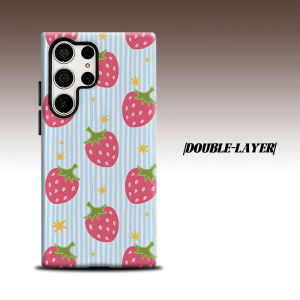 Strawberry Star Stripe Print For Samsung Galaxy S26 S25 S24 A56 A36 Dual Layer Luxury Fashion Full Lens Protective Case