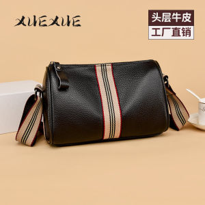 Genuine Leather Womens Bag 2025 New Style Top Layer Cowhide Boston Pillow Shoulder Crossbody Bag for Middle-Aged Mothers